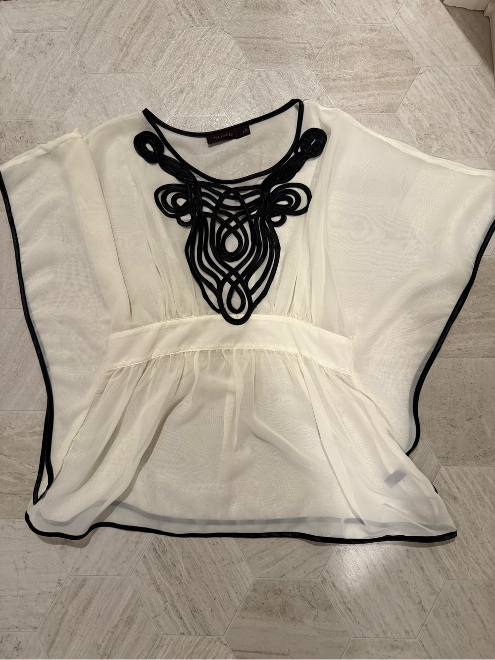 The Limited Ivory Sheer Tunic with Black Trim and Appliqué